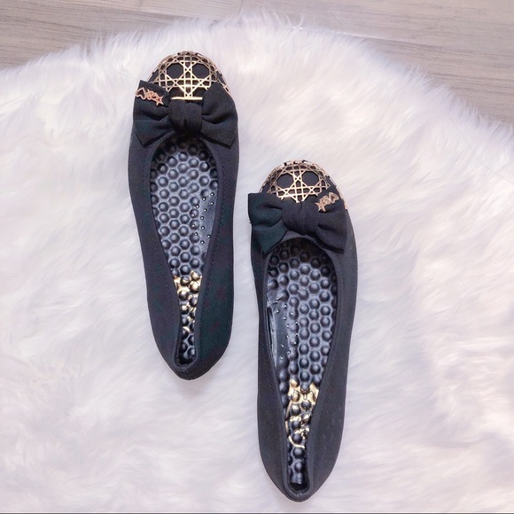 Women’s Gold Detail Black Flats - NEW - Picture 2 of 4